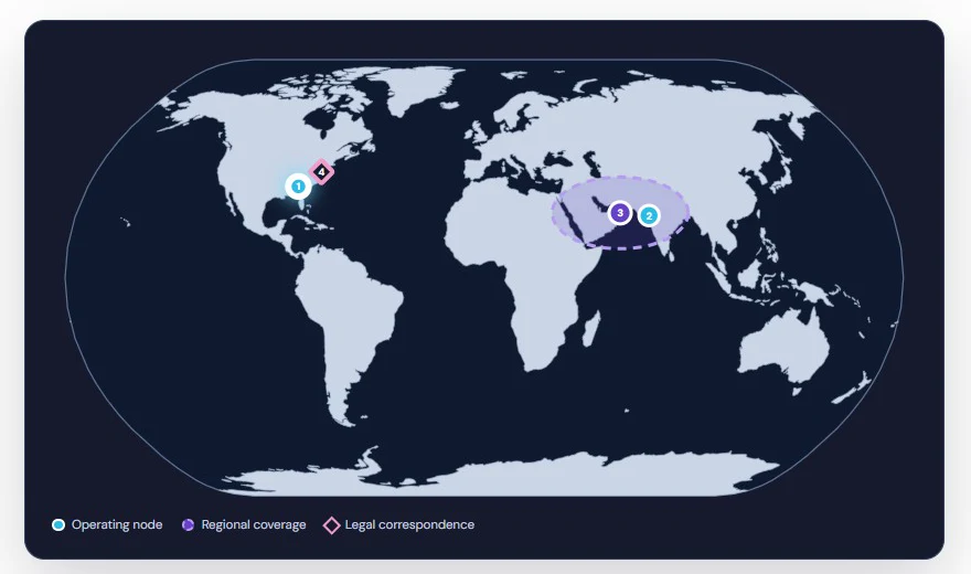 Ubicaciones operativas de VendrNova en Estados Unidos, India y cobertura en GCC